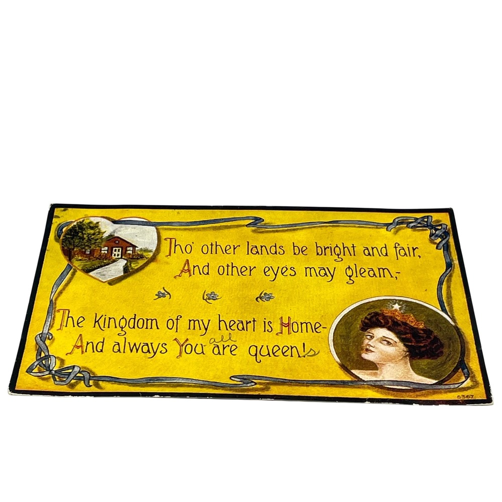 Vintage 1909 H.H. Tammen Postcard Romantic Poem Queen of Home Lone Oak TX 1910